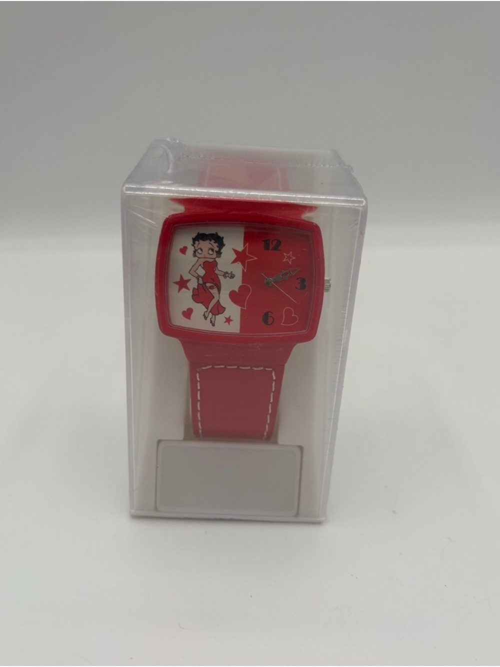 Betty Boop Red Strap Square Face Watch with Heart and Star Graphics